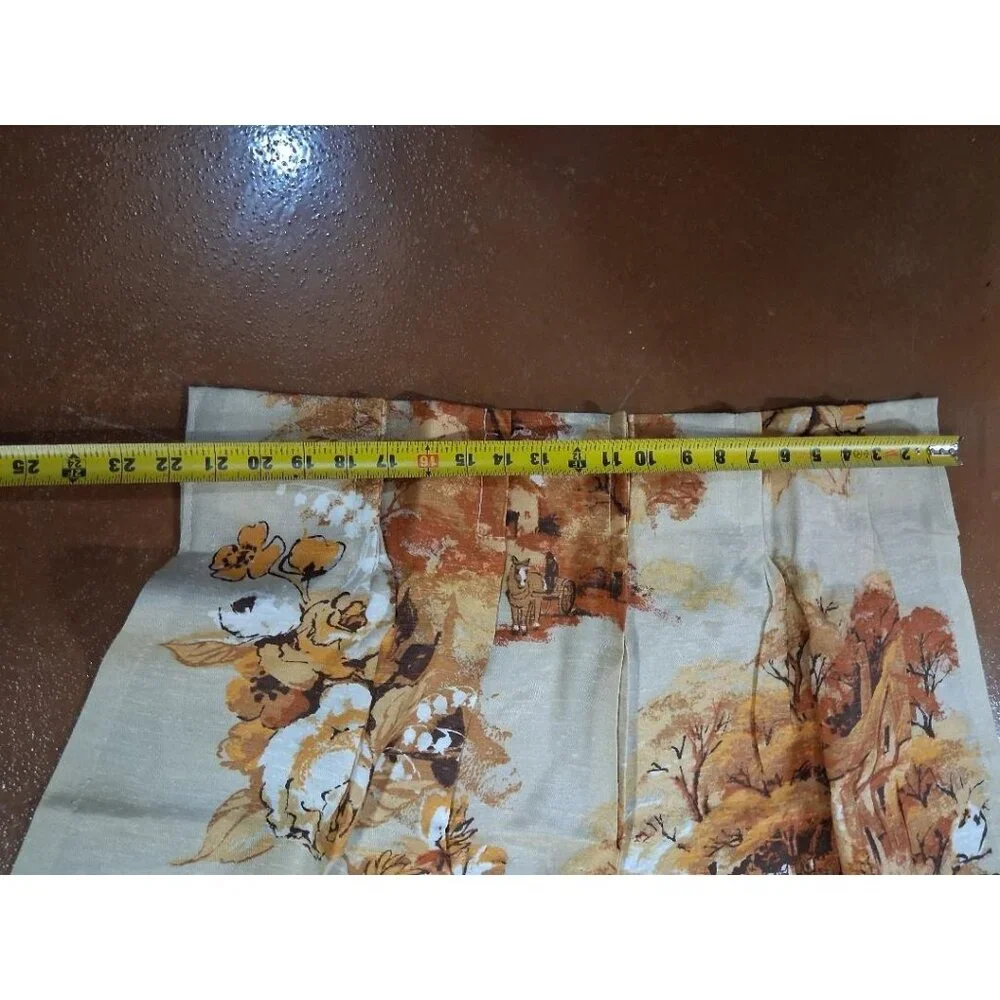 Two Vintage Autumn Landscape Curtain Panels With Cottage & Horse-Drawn Carriage